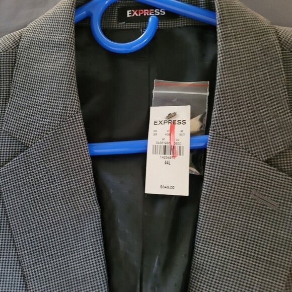 Express Mens 100% Wool Gray Blazer sz 44L Classic Houndstooth 2 Button Front Nwt - Picture 2 of 11